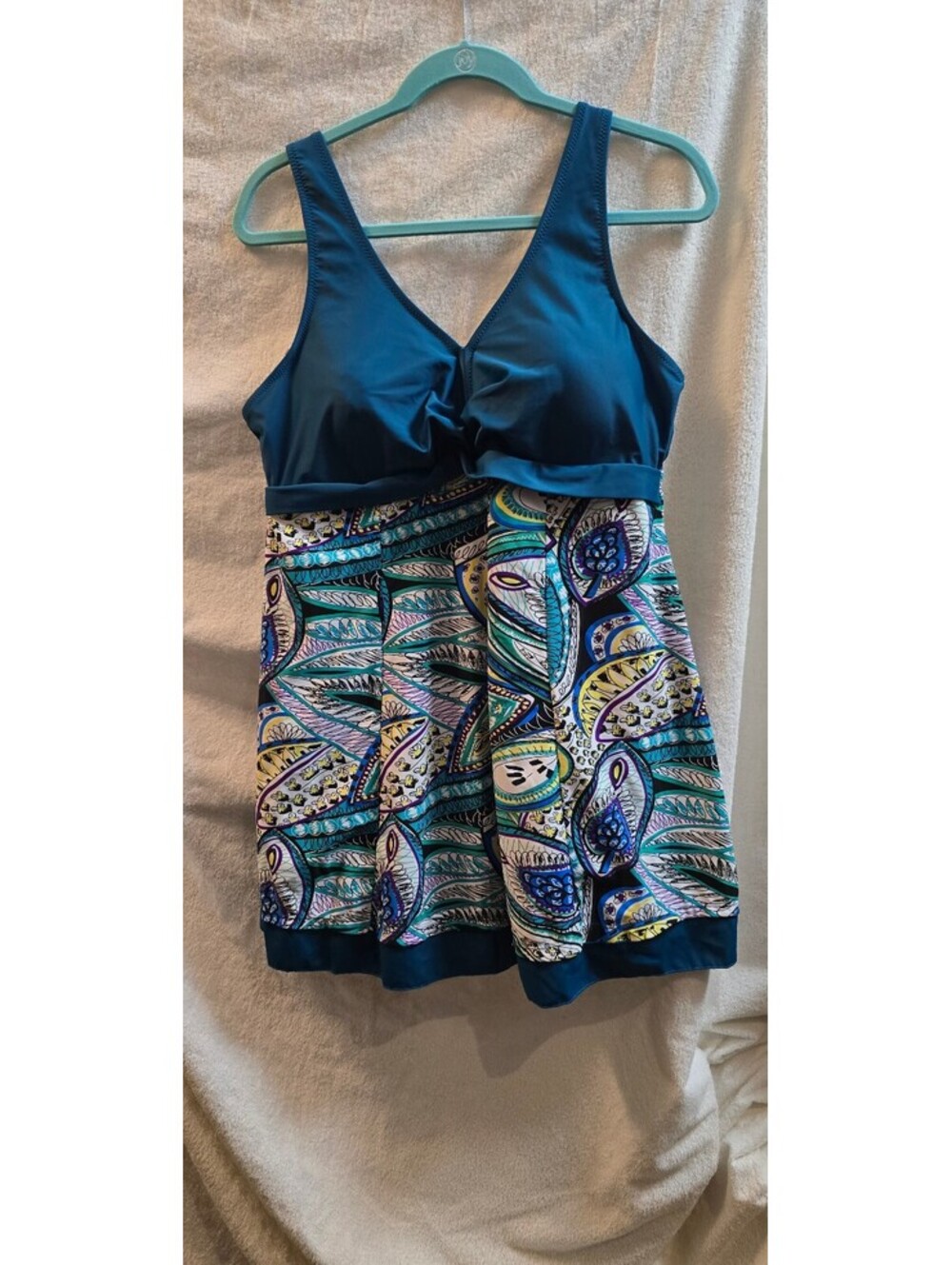 Women's XXL Blue and Multi-Color Patterned swim suit